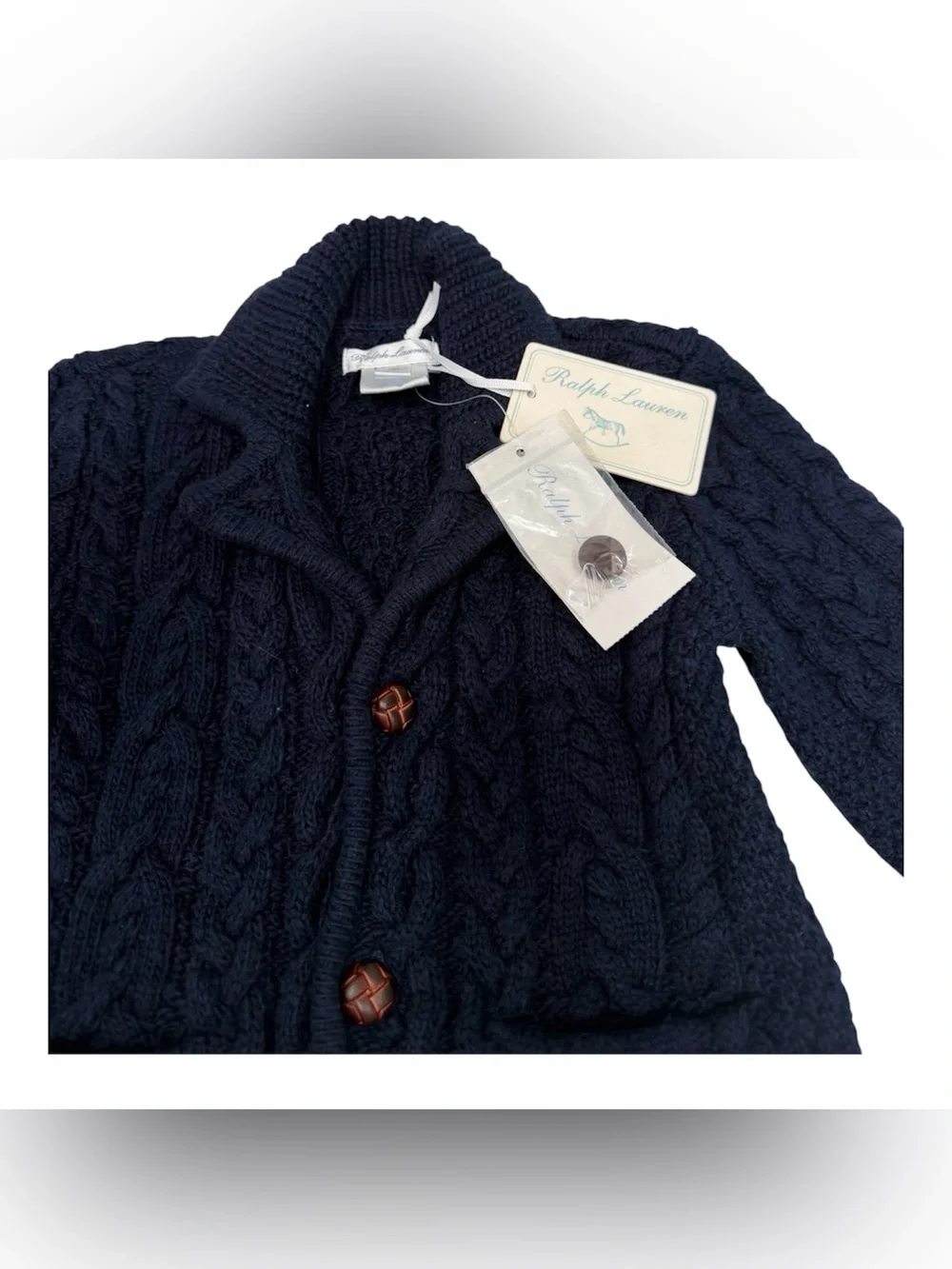 Ralph Lauren Navy Blue Cableknit Cardigan Sweater Baby Boys 12 Month NWT